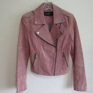 VERO MODA Mauve Short Suede Biker Jacket S Zip Closure Long Sleeve Leather